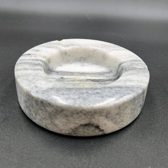 Marble Ashtray Grey Veined White Round 3 Ports Heavy Brush Holder Read - Picture 9 of 11